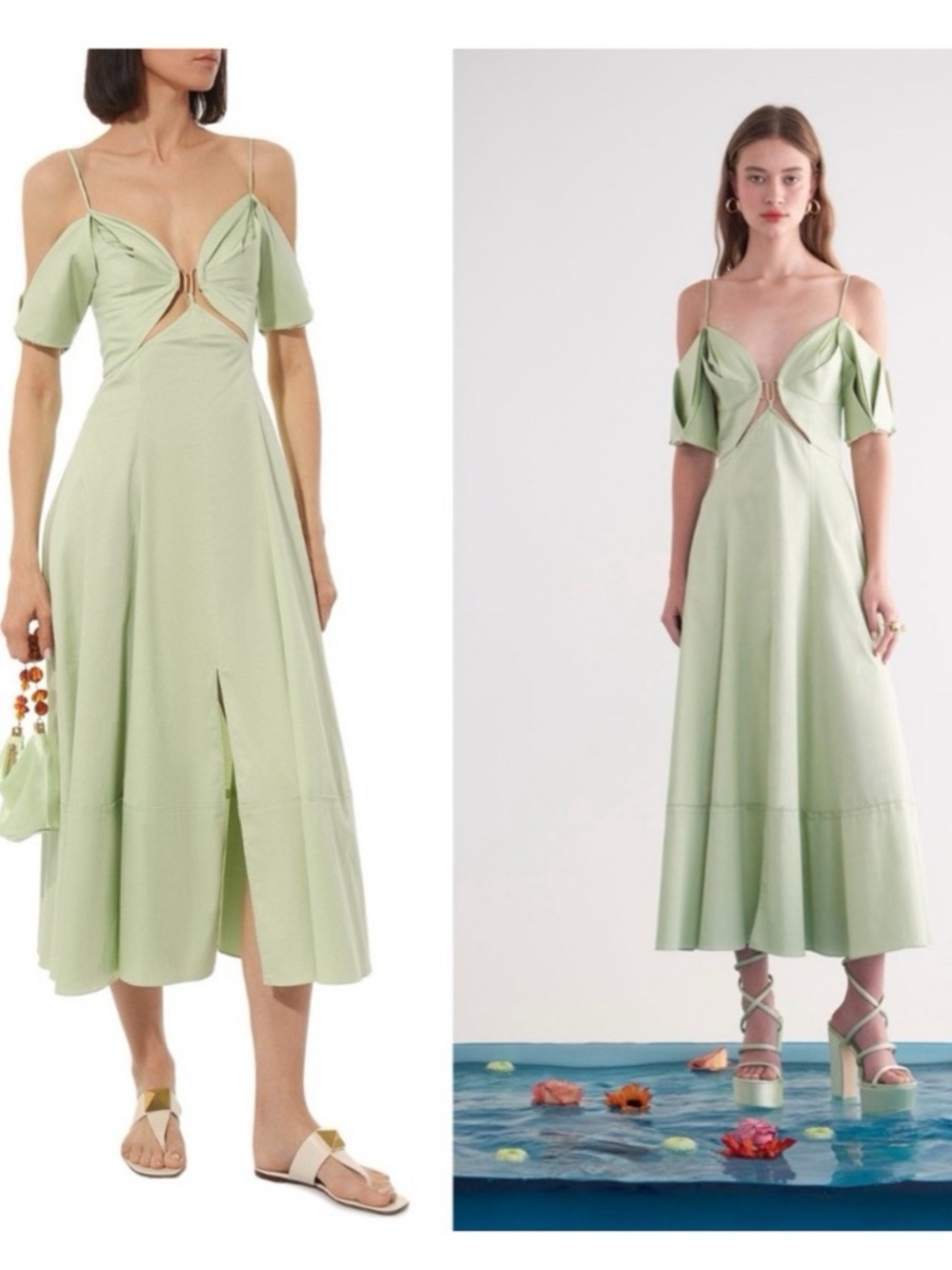 cult gaia Pistachio Cold-Shoulder Midi Dress with Front Cutout
